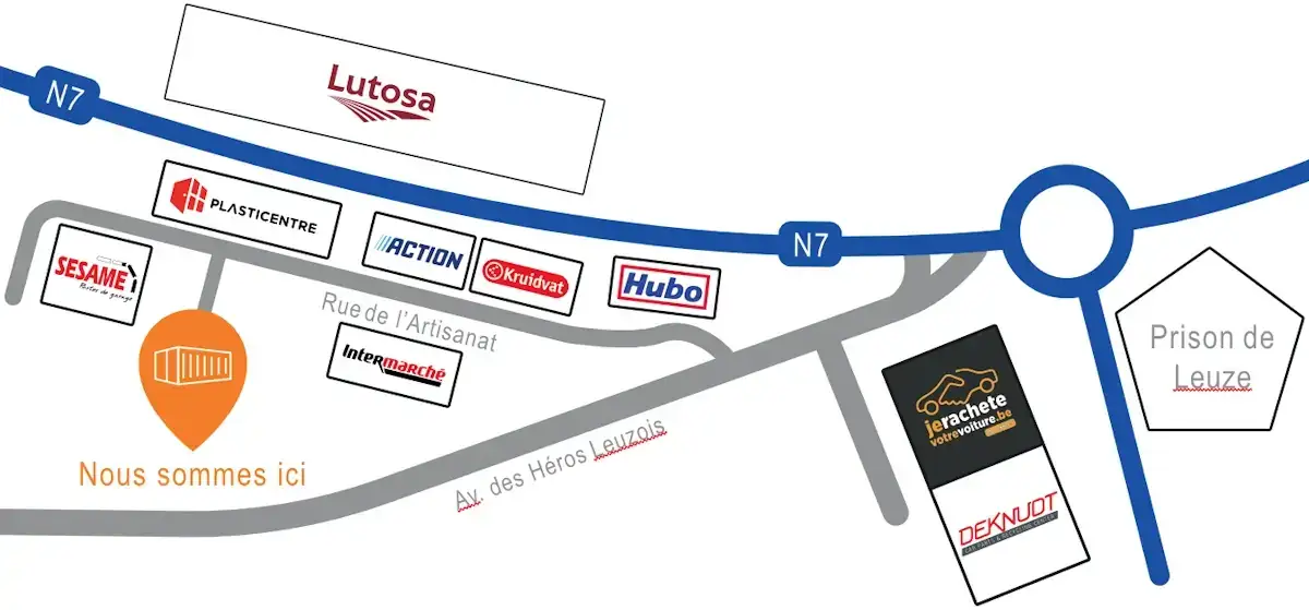 Plan d'accès à Leuze Stockage – rue de l'Artisanat 7900 Leuze-en-Hainaut